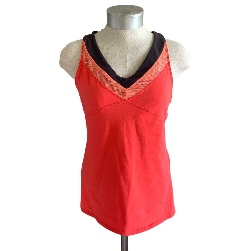 LUCY Coral Orange + Gray Criss-Cross Back Athletic Tank Top Size